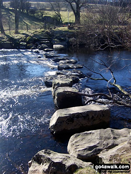 Walk ny160 Addlebrough and Thornton Rust from Askrigg, Wensleydale - Stepping Stones across the River Ure near Askrigg