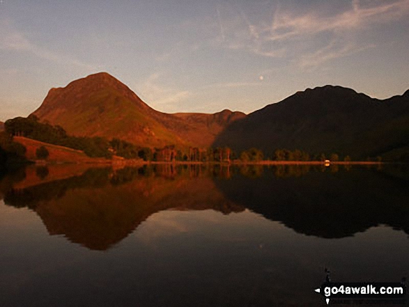 Walk c397 The Buttermere Fells from Buttermere - Fleetwith Pike (left) and Hay Stacks (right) across Buttermere Lake from Hassness