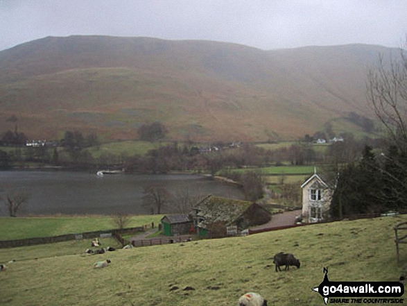 Walk c304 Beda Head and Place Fell from Howtown - Waternook, Howtown and Ullswater with Bonscale Pike beyond from near Geordie's Crag