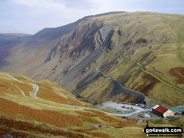 Walk c456 Fleetwith Pike, Hay Stacks, Brandreth and Grey Knotts from Honister Hause - Robinson towering above Honister Pass from the lower slopes of Grey Knotts