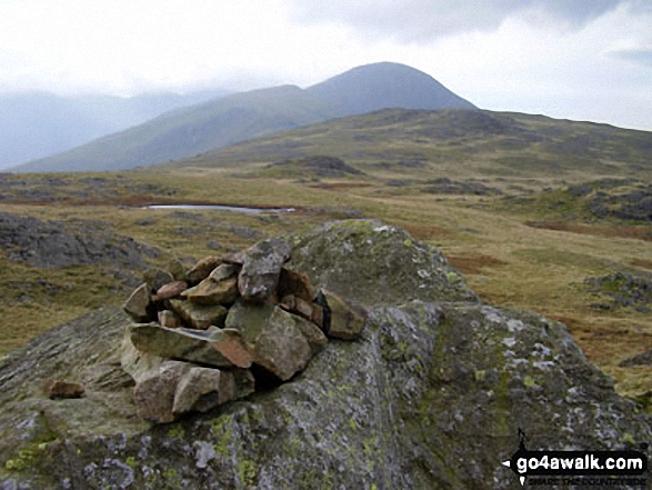 Walk c456 Fleetwith Pike, Hay Stacks, Brandreth and Grey Knotts from Honister Hause - Grey Knotts summit cairn with Great Gable in the distance