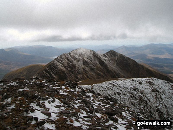 Looking back towards Caher from near the summit of Carrauntoohill<br>
MacGillycuddys Reeks<br>
County Kerry,