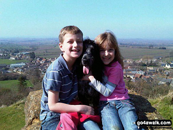 My children and dog, Louie, on Hamdon Hill aove Stoke-sub-Hamdon