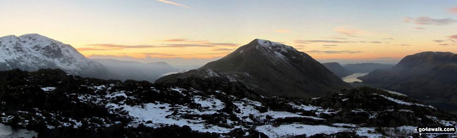 Walk c456 Fleetwith Pike, Hay Stacks, Brandreth and Grey Knotts from Honister Hause - Pillar (left), Ennerdale Water, Seat (Buttermere), Gamlin End and High Crag (centre), Crummock Water and Grasmoor (right) from the summit of Hay Stacks (Haystacks)