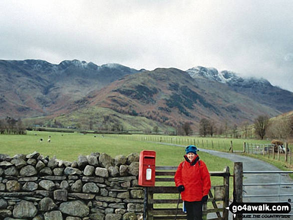 The Band (centre) with Crinkle Crags (left) and Bow Fell (Bowfell) (right) beyond from Great Langdale