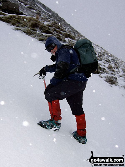 Walk ny101 The Yorkshire Three Peaks from Horton in Ribblesdale - Practising my ice-axe and crampon technique in the snow on Whernside