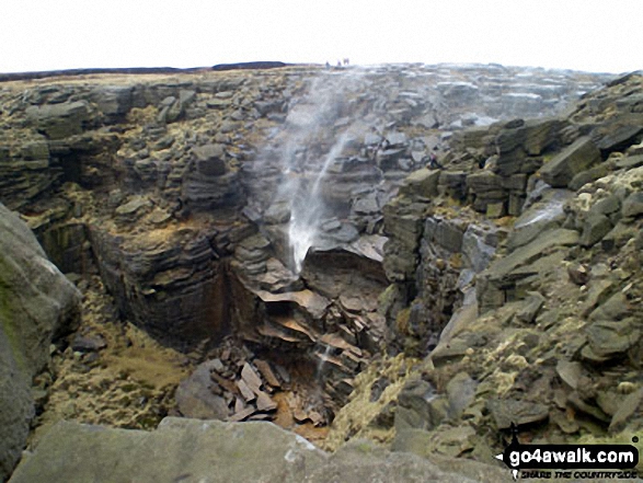 Walk d186 Kinder Scout and Kinder Downfall from Bowden Bridge, Hayfield - The River Kinder being blown 'up' Kinder Downfall