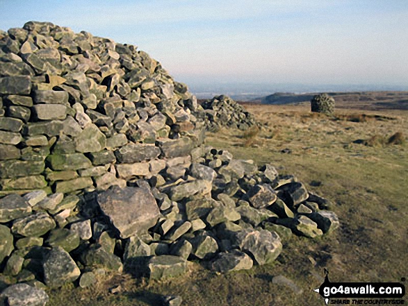 Walk l217 Lever Park, Winter Hill (Rivington Moor) and Rivington Pike from Rivington Lane - The three cairns on the summit of Two Lads (Rivington Moor)