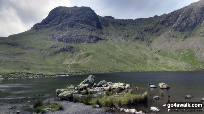 Walk c281 The Langdale Pikes via North Rake from The New Dungeon Ghyll, Great Langdale - Harrison Stickle and Pavey Ark beyond Stickle Tarn