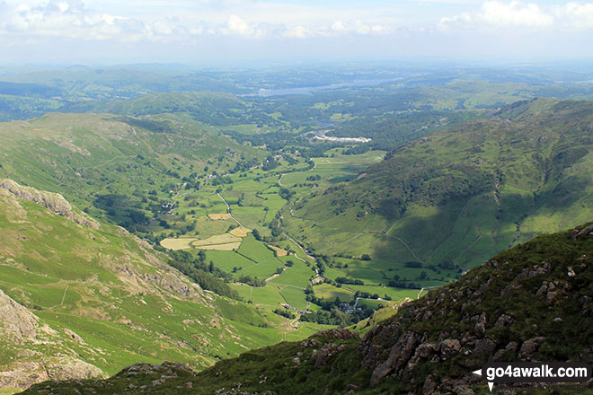 Walk c281 The Langdale Pikes via North Rake from The New Dungeon Ghyll, Great Langdale - Great Langdale from the summit of Harrison Stickle