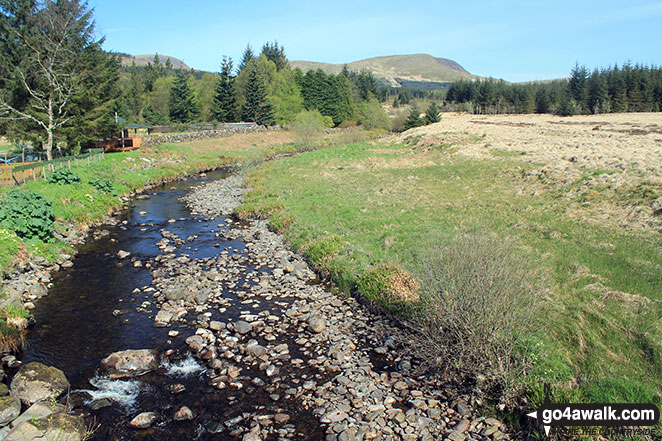 Walk ny115 Proctor High Mark from Street Gate - Polifferie Burn from Craigengillan Bridge with Moorbrock Hill in the distance