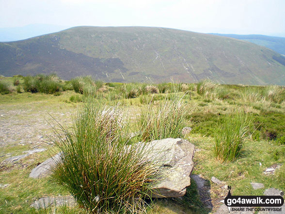 Walk gw120 The Western Berwyns from Hirnant Pass - Pen y Cerrig Duon summit cairn with Trum y Gwrgedd and Foel Goch (Berwyns) in the background