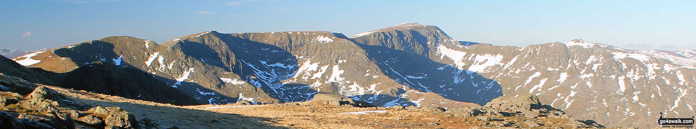 The Helvellyn Ridge featuring Dollywaggon Pike, Nethermost Pike, Helvellyn and Striding Edge from Fairfield