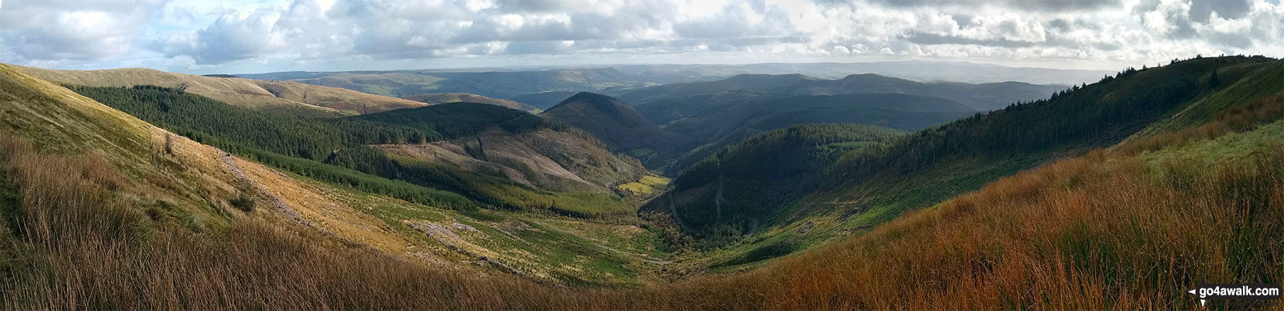 Walk gw167 Waun-oer, Cribin Fawr and Maesglase from Bryn Coedwig, Aberllefenni - Looking south-west from the Mynydd Dolgoed ridge