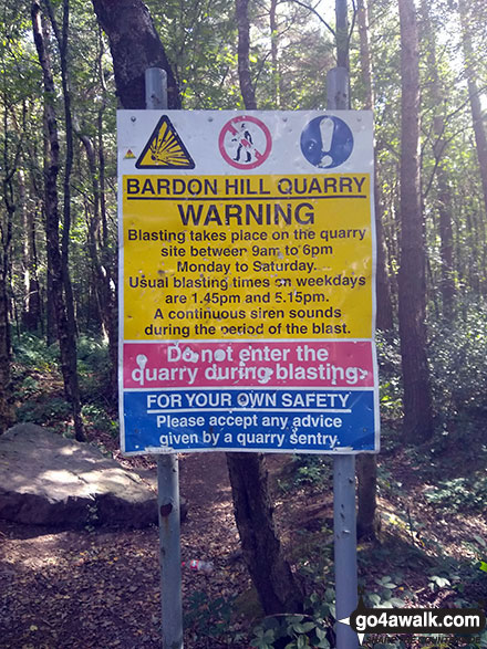 Walk le103 Bardon Hill from Coalville - Yellow warniing sign at the bottom of Bardon Hill