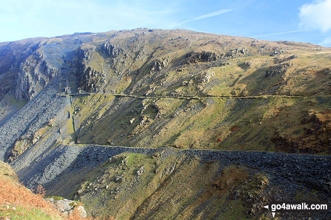 Walk c241 Great Gable and Honister Pass from Seatoller (Borrowdale) - Yew Crag and Yewcrag Quarries from Honister Hause