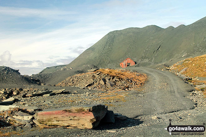 Walk c456 Fleetwith Pike, Hay Stacks, Brandreth and Grey Knotts from Honister Hause - Honister Quarries with Fleetwith Pike and Honister Crag (Black Star) beyond