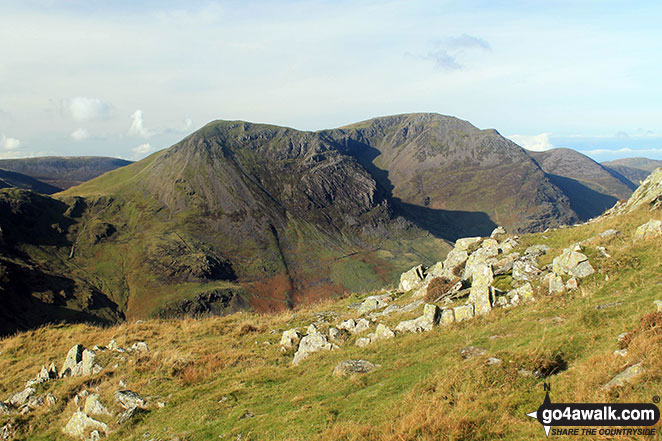 Walk c456 Fleetwith Pike, Hay Stacks, Brandreth and Grey Knotts from Honister Hause - Scarth Gap (left), Seat (Buttermere), High Crag (Buttermere) and High Stile from Fleetwith Pike