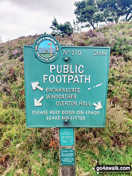 Walk d221 Shining Tor and Windgather Rocks from Errwood Reservoir, The Goyt Valley - Peak & Northern Footpaths Society Public Footpath Sign No. 270 on Taxal Edge