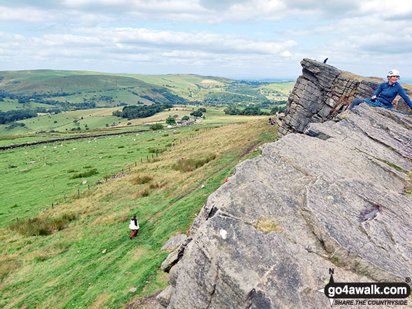 Walk d221 Shining Tor and Windgather Rocks from Errwood Reservoir, The Goyt Valley - Climbers on Windgather Rocks