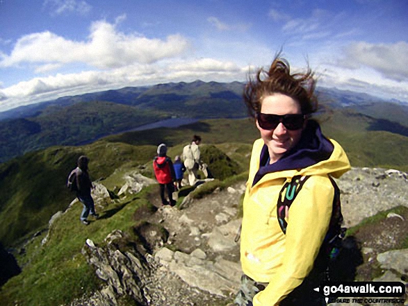 Walk st100 Ben Lomond and Ptarmigan from Rowardennan - Jenn just coming off the top of Ben Lomond on a family holiday