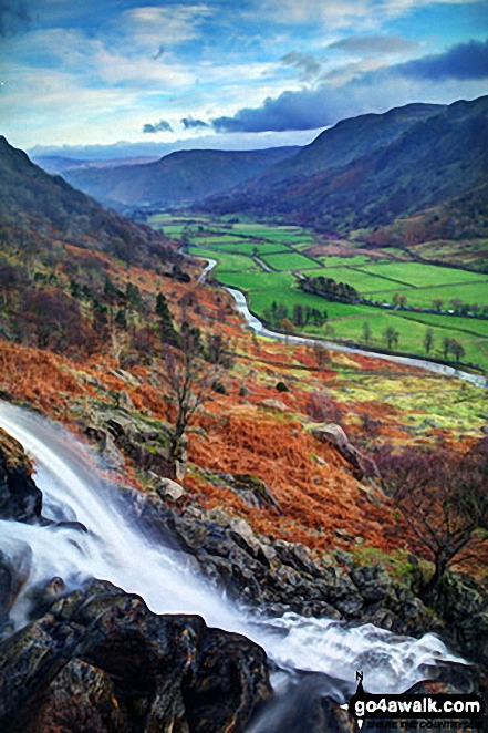 Walk c241 Great Gable and Honister Pass from Seatoller (Borrowdale) - The Seathwaite Valley from half-way up Sourmilk Gill en-route to Gillercombe, Green Gable and Great Gable