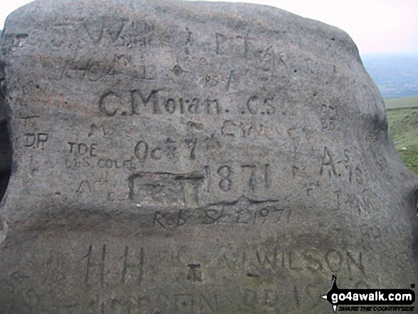 Walk d122 Bleaklow Head (Bleaklow Hill) and Higher Shelf Stones from the Snake Pass - 19th Centuary Grafitti on Higher Shelf Stones