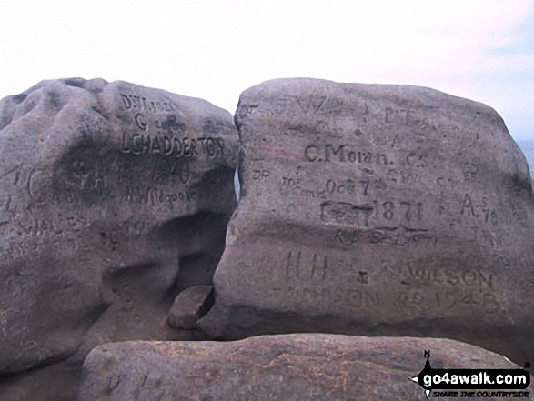 Walk d122 Bleaklow Head (Bleaklow Hill) and Higher Shelf Stones from the Snake Pass - 19th Centuary Grafitti on Higher Shelf Stones