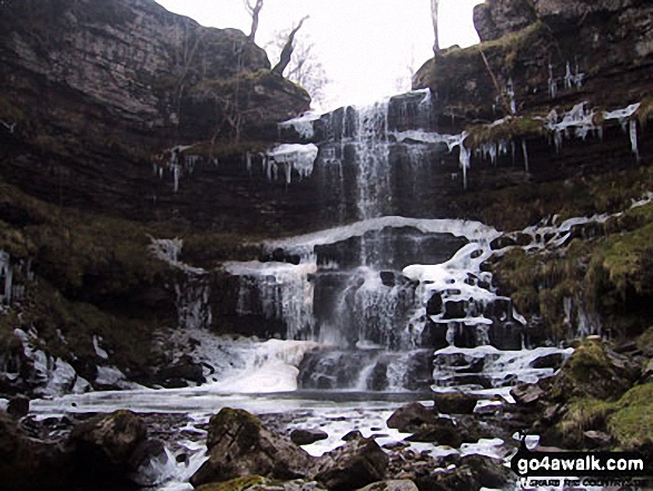 Walk c382 Baugh Fell from Rawthey Bridge - Ice on Rawthey Gill Quarry waterfall