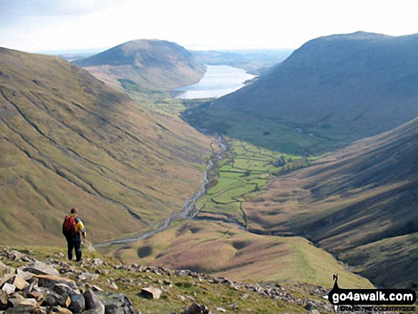 Walk c241 Great Gable and Honister Pass from Seatoller (Borrowdale) - Illgill Head (left) Wasdale, Wast Water and Yewbarrow from Westmorland Cairn, Great Gable