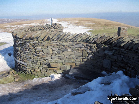 Walk ny158 Pen-y-ghent and Plover Hill from Horton in Ribblesdale - Pen-y-ghent summit wind shelters in a little bit of snow