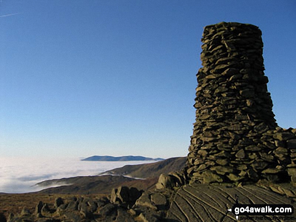 Walk c257 The Kentmere Skyline from Kentmere - Looking North towards Skiddaw and Blencathra from the summit of Thornthwaite Crag across cloud trapped by a temperature inversion