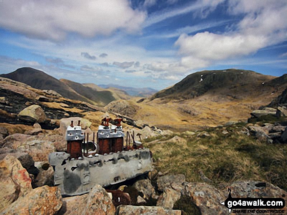 Walk c215 Scafell Pike from Seathwaite (Borrowdale) - Airplane wreckage below Broad Crag buttress, just off the corridor route to Scafell Pike