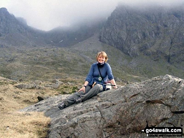 My wife Pat halfway up Scafell Pike