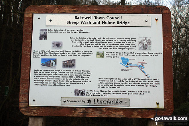 Walk d206 Monsal Dale and Ashford in the Water from Bakewell - Information Board by the River Wye near Holme Bridge