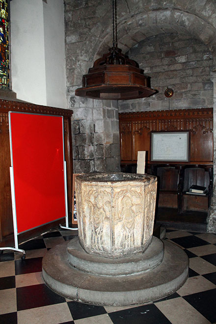 Walk d206 Monsal Dale and Ashford in the Water from Bakewell - The font inside All Saints Church, Bakewell