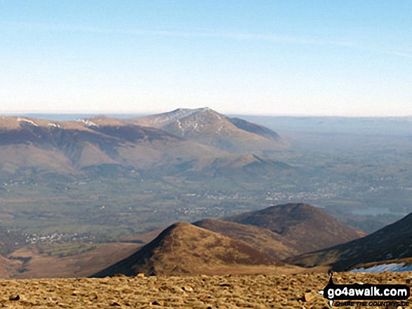 Blencathra (or Saddleback) and Keswick (distance) & Outerside and Stile End (foreground) from Crag Hill (Eel Crag) trig point