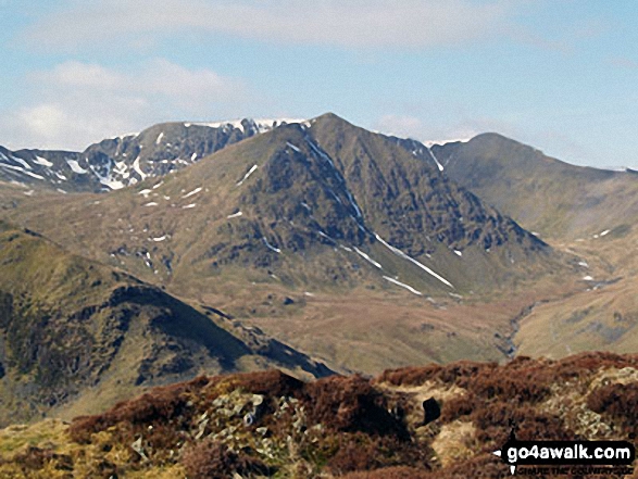 Catstye Cam (centre) with Striding Edge (left), Helvellyn and Lower Man (Helvellyn) (right) in the background from Sheffield Pike