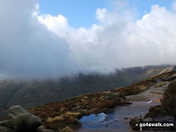 Walk d108 Edale Moor (Kinder Scout) and Crookstone Knoll (Kinder Scout) from Edale - Mist and low cloud over Grindsbrook Clough, Kinder Scout