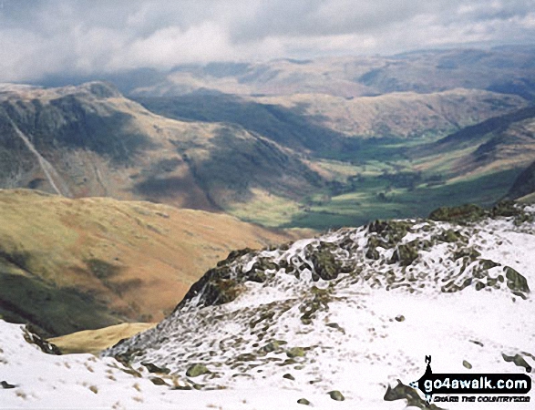 Walk c414 Crinkle Crags and Bow Fell (Bowfell) from The Old Dungeon Ghyll, Great Langdale - Great Langdale from Crinkle Crags (Long Top)