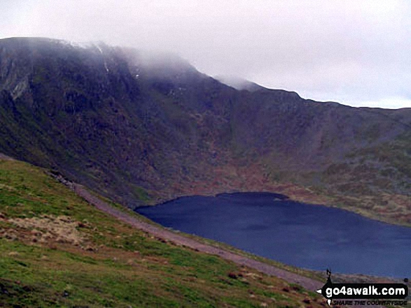 Walk c427 Helvellyn via Striding Edge from Patterdale - Helvellyn (left), Swirral Edge and Red Tarn (Helvellyn) from the approach to Striding Edge near Hole-in-the-Wall