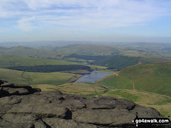 Walk d201 Seal Stones (Kinder Scout) and Seal Edge from Birchin Clough - Kinder Reservoir and Hayfield from Kinder Downfall