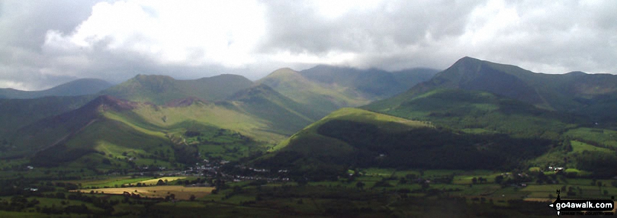 Walk c236 Skiddaw from Millbeck, nr Keswick - *Cat Bells (Catbells) (left), Causey Pike (centre), Grisedale Pike (right) and Braithwaite (foreground) from Doups