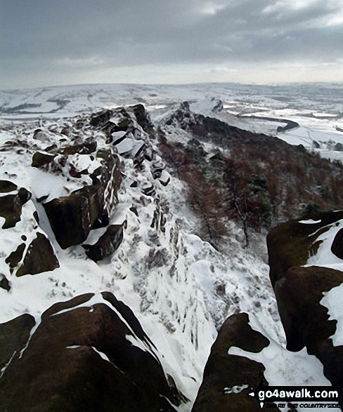 Walk s221 Gib Tor, The Roaches and Hen Cloud from Upper Hulme - Snow on The Roaches