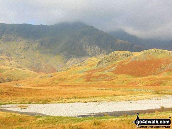 Walk c280 Hard Knott from Jubilee Bridge, Eskdale - Scafell Pike from Great Moss