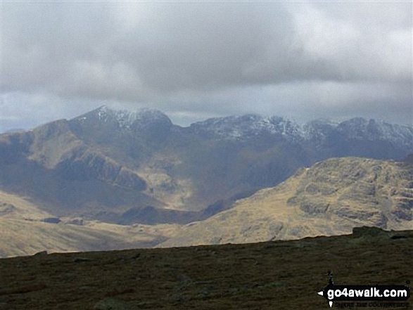 Walk c303 Swirl How and Wetherlam from Little Langdale - The Scafell Massif laced by low cloud from Great Carrs