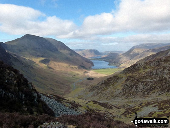 Looking down to Buttermere from near the head of Warnscale Beck