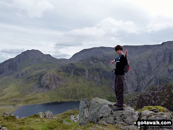 My son Patrick climbing Y Garn (Glyderau) with Tryfan (left) and Glyder Fach (right) in the background