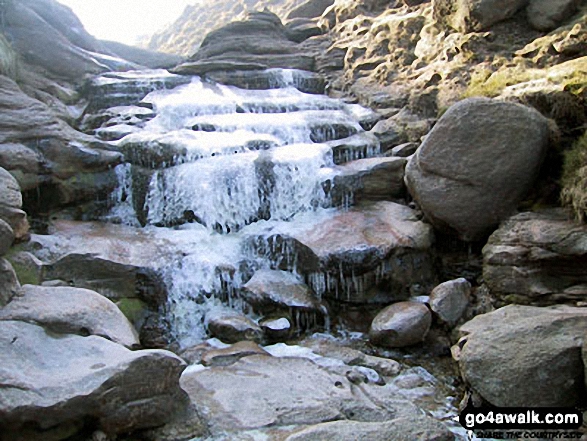 Walk d201 Seal Stones (Kinder Scout) and Seal Edge from Birchin Clough - Fair Brook frozen solid near the top of Fairbrook Naze (Kinder Scout)