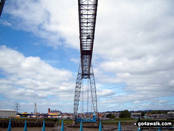 Looking up at the Transporter Bridge across the River Usk (Afon Wsyg) in Newport